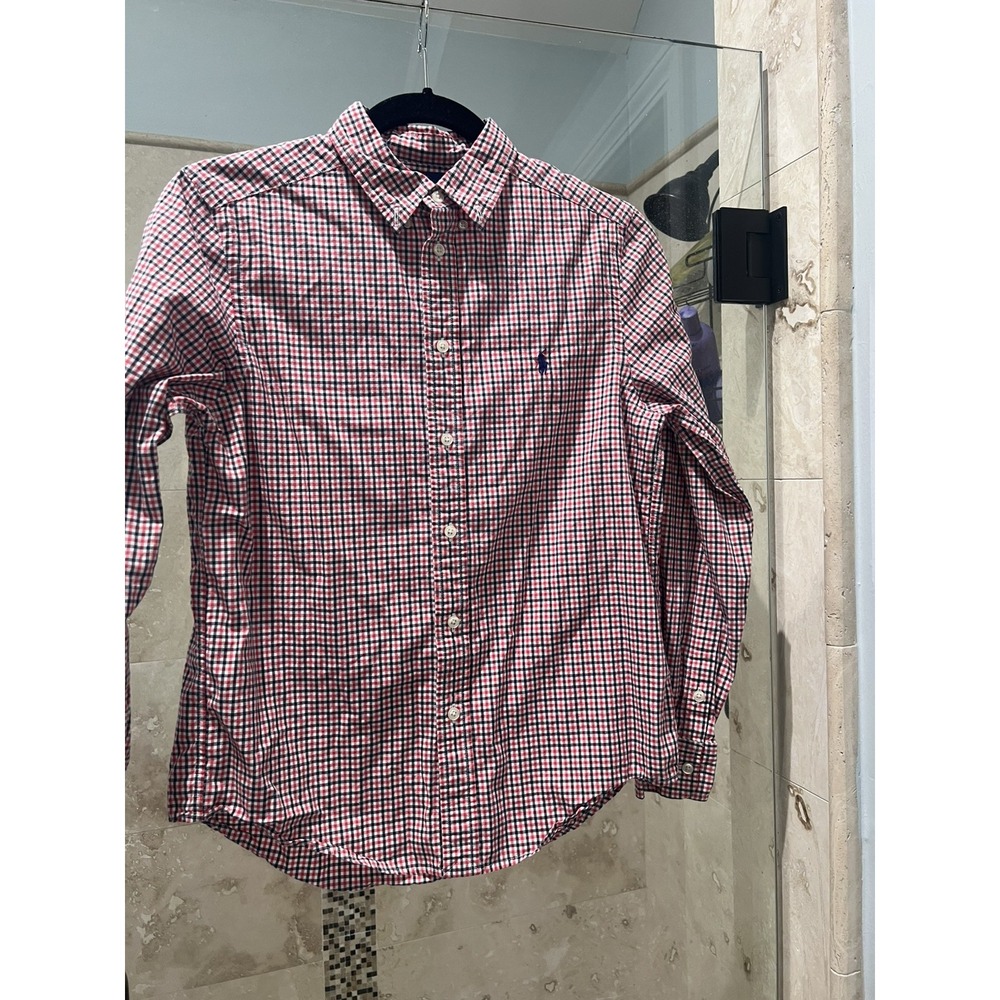 Ralph Lauren Boys Large 14-16 Button Down Long Sleeve Blue/white Small Check